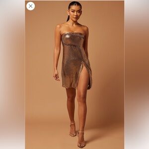 Fashion Nova Metallic Gold Mini Dress